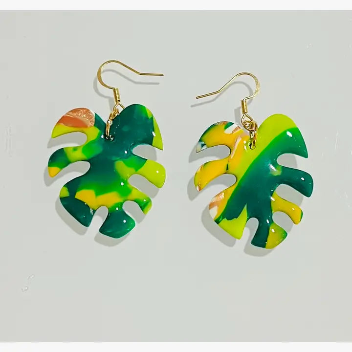Green Mix Leaf Earrings