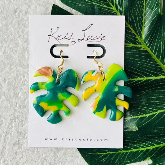 Green Mix Leaf Earrings