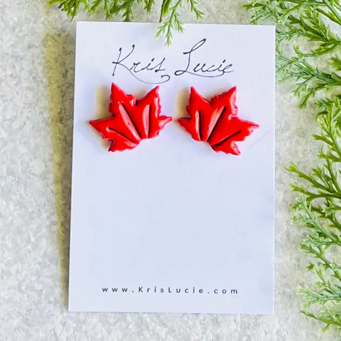 Terra Cotta Red Maple Leaf Studs