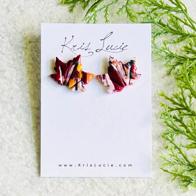 Fall Pomegranate Mix Maple Leaf Studs