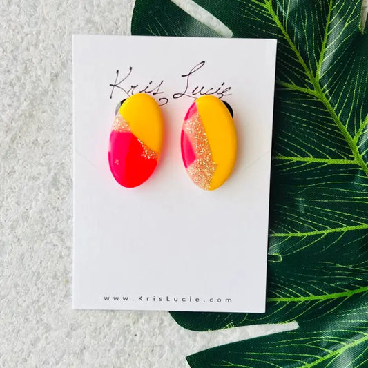 Yellow & Pink Glitter Studs