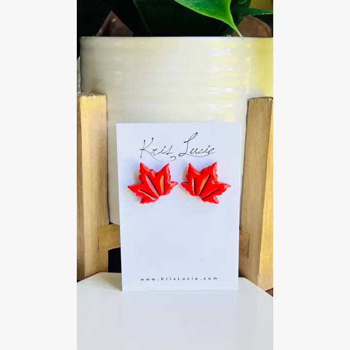 Terra Cotta Red Maple Leaf Studs