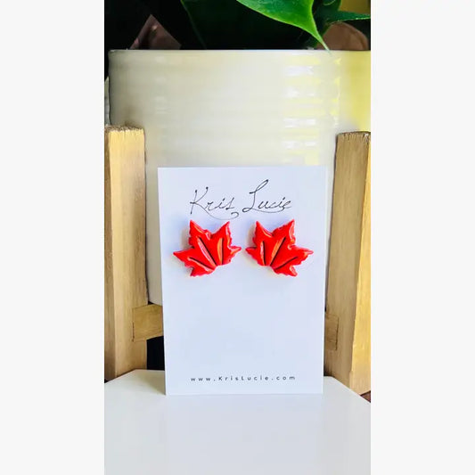 Terra Cotta Red Maple Leaf Studs