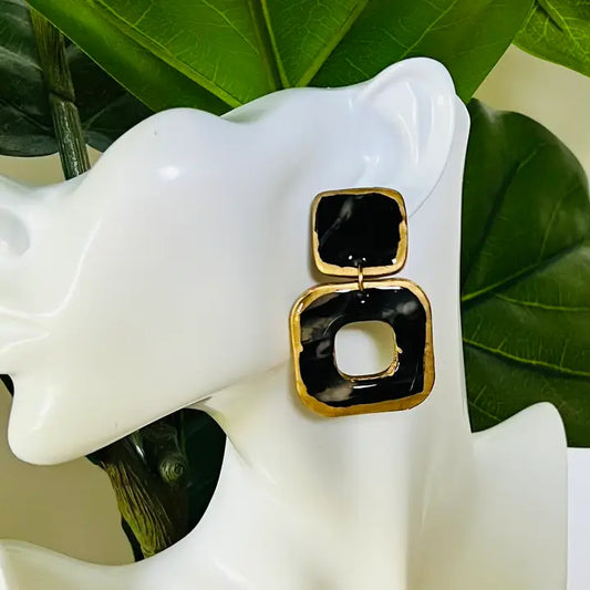 Gold and Black Marble Earrings