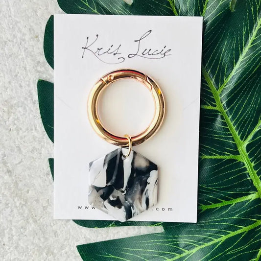 Black & White Mix Hexagon Keychain 