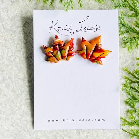 Fall Orange Mix Maple Leaf Studs