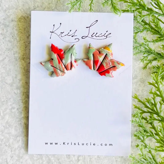 Terra Cotta Red Mix Maple Leaf Studs 