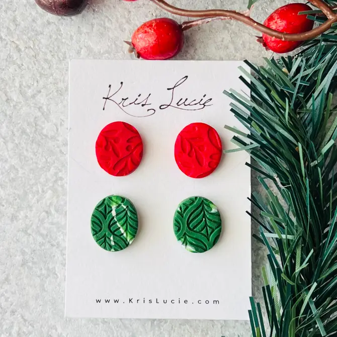 Red & Green Holiday Studs