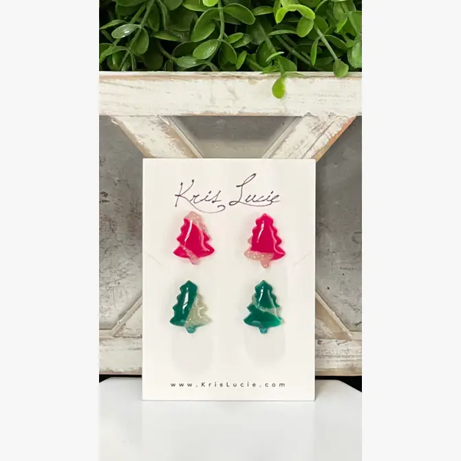 Pink & Green Tree Studs