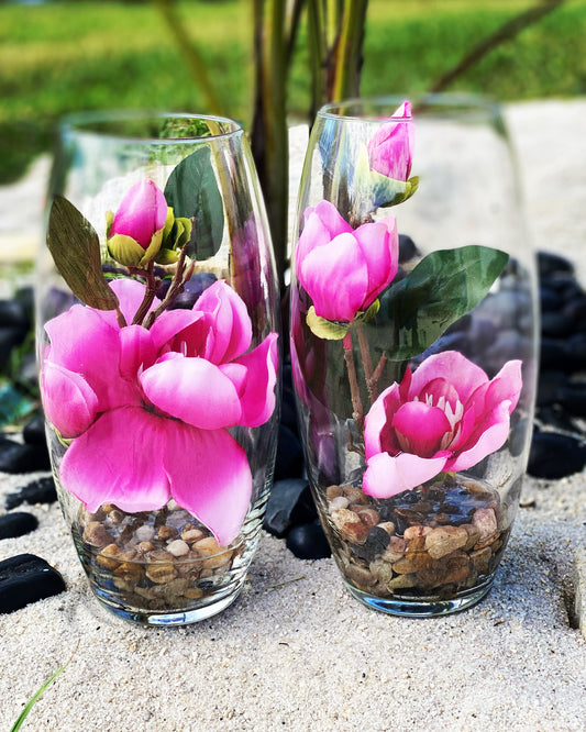 Tropical Fuchsia Flower Glass Vase